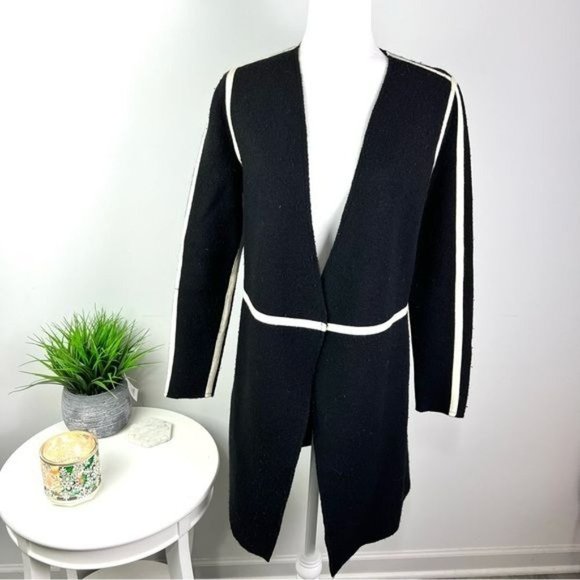 Alice + Olivia Coat womens size XS Black White Contrast Wool Open Front - Picture 3 of 9
